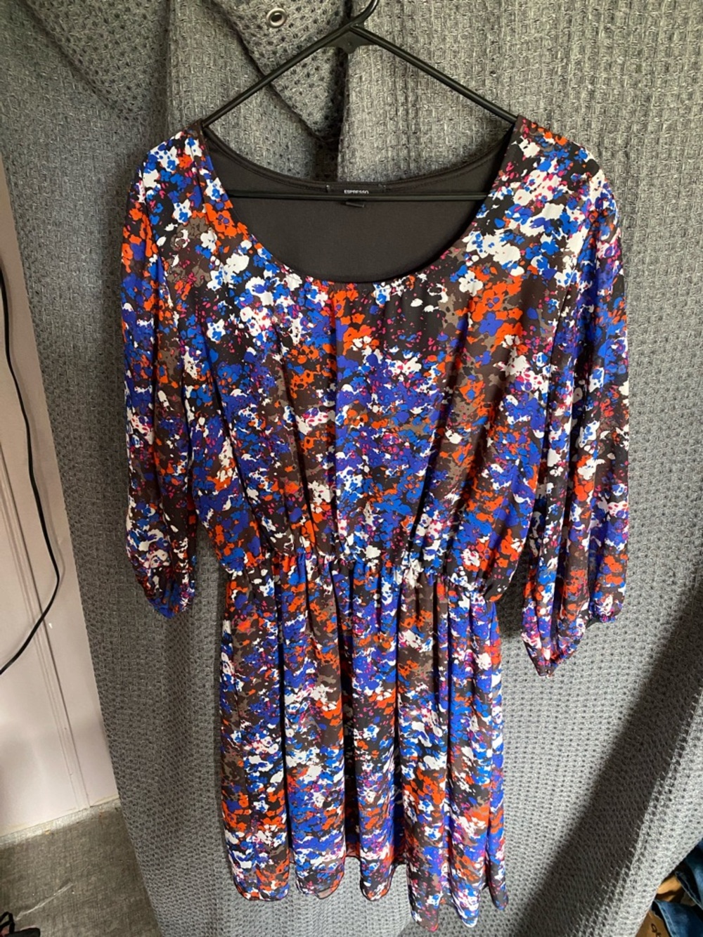 Express Floral Splatter Long Sleeve Dress in Black & Blue